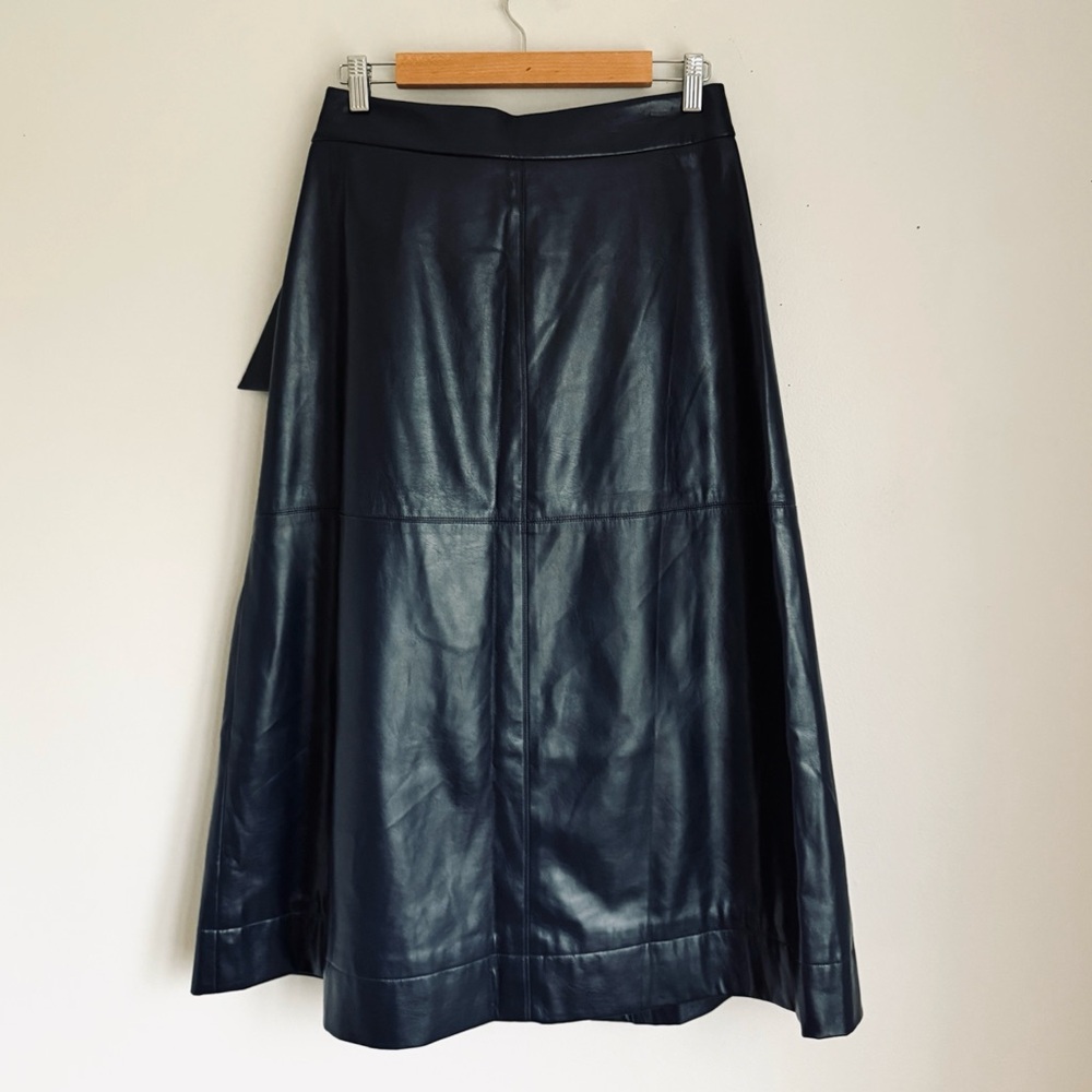 Ted Baker Elii Faux Leather Midi Wrap Skirt in Navy Blue - Picture 9 of 13
